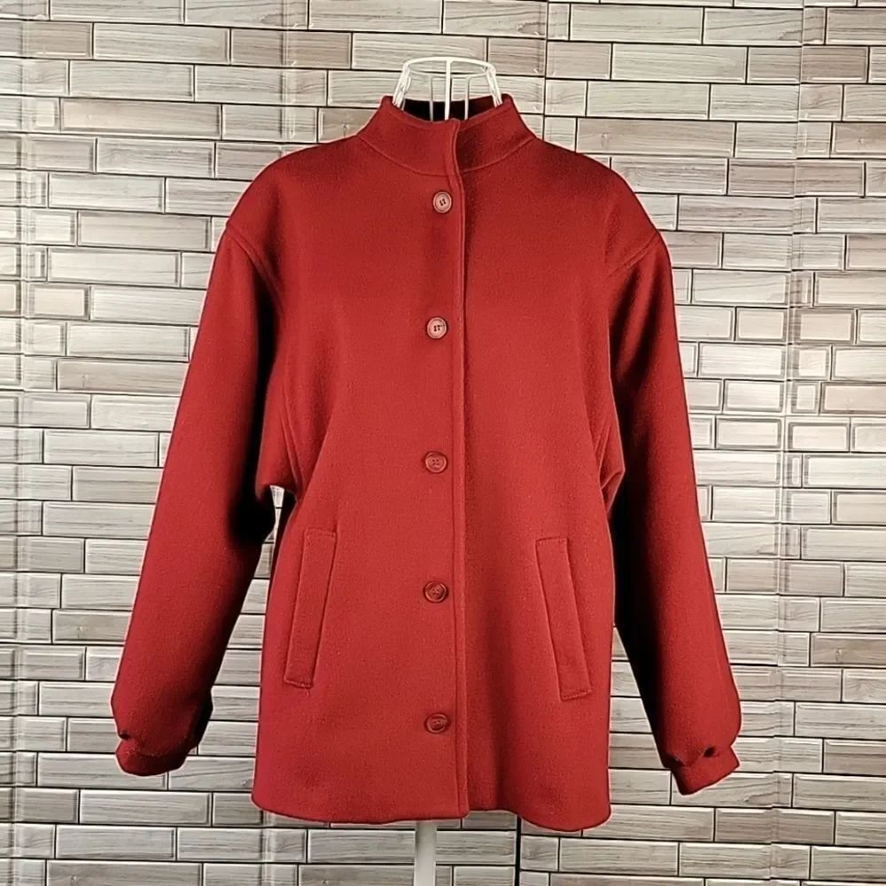 Vintage Maria Peru wool coat candy Apple Red Womens Size L